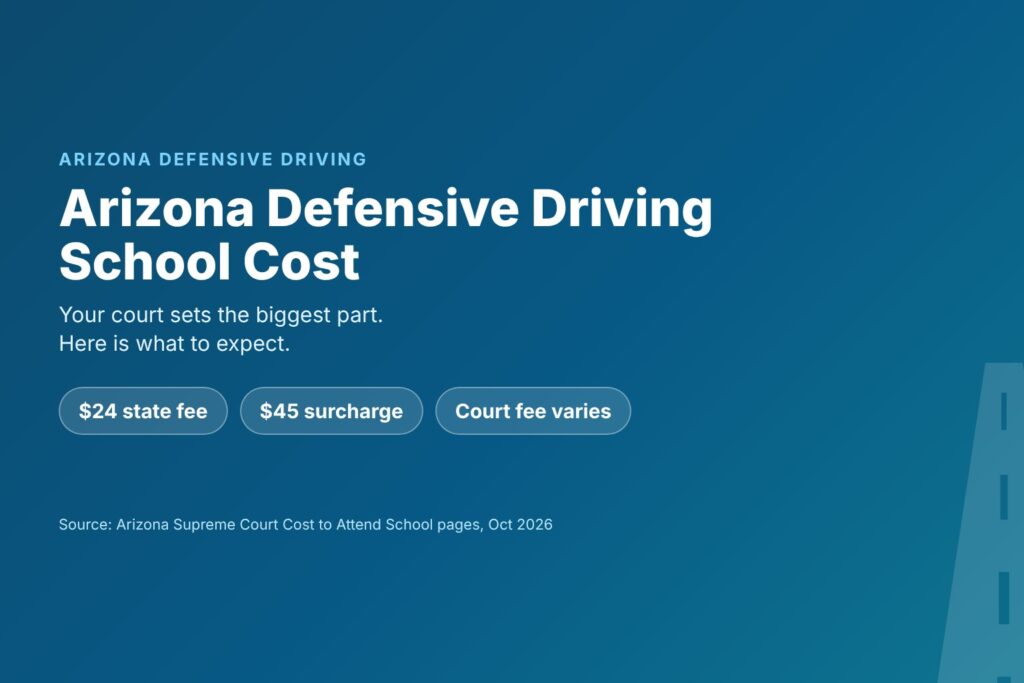 Blog Articles 5 Title card reading Arizona Defensive Driving School Cost, what to expect by court