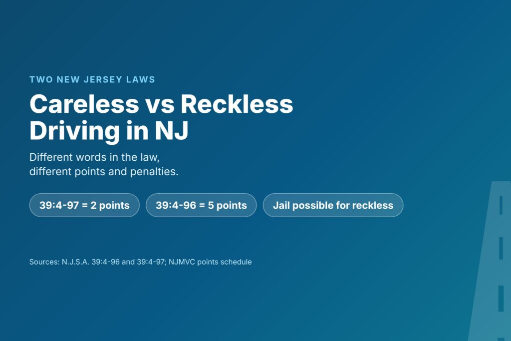Blog Articles 2 Title card reading Careless vs Reckless Driving in New Jersey, 2 points versus 5 points
