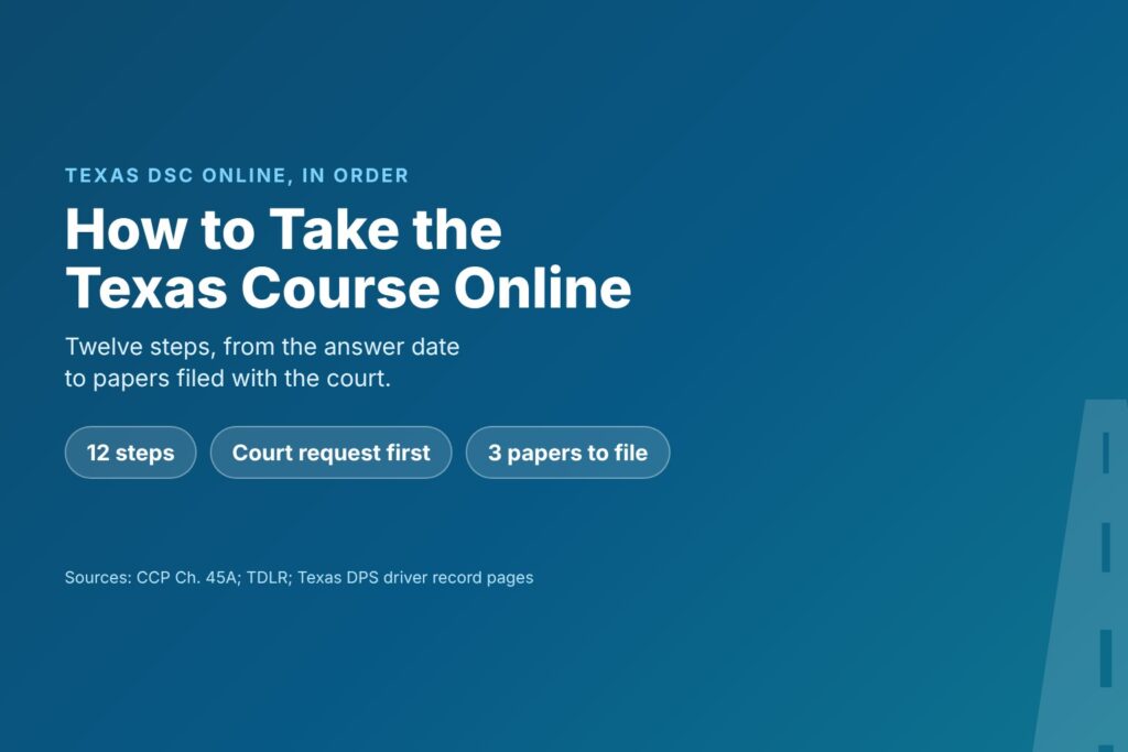 Blog Articles 2 Title card reading How to Take the Texas Course Online, from the answer date to filing papers with the court