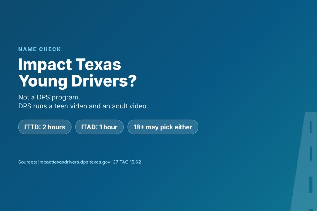 Blog Articles 8 Title card reading Impact Texas Young Drivers, explaining that DPS runs only the teen and adult programs