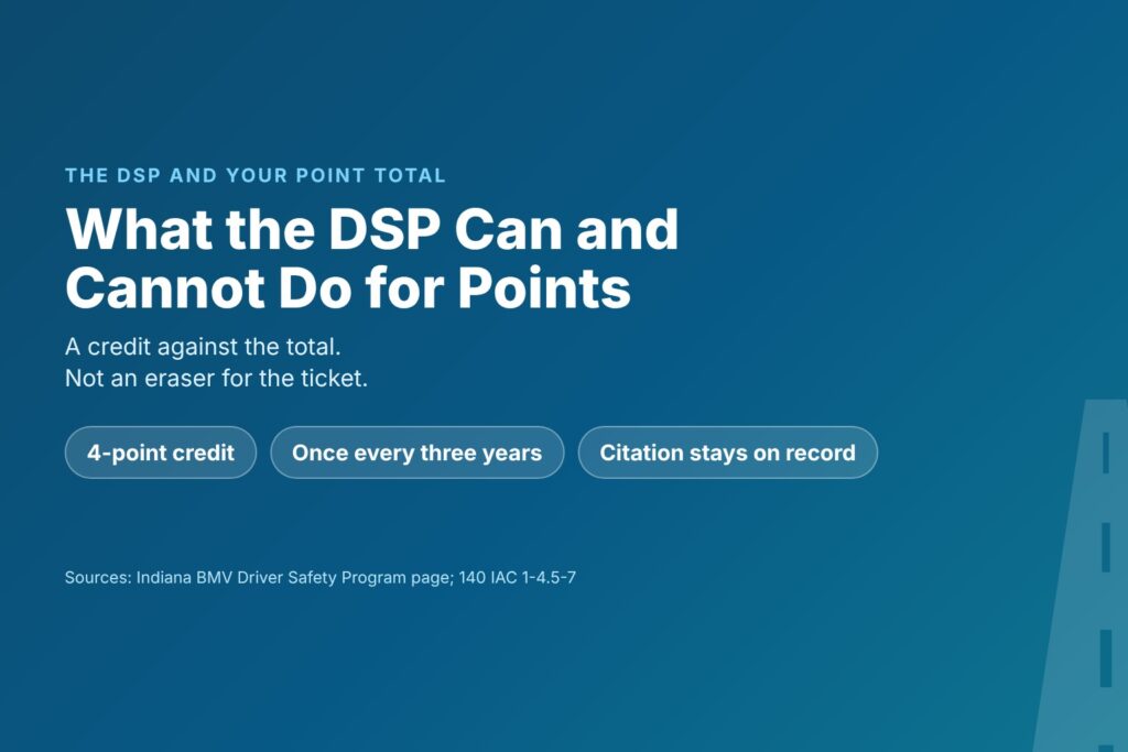 Blog Articles 2 Title card reading What the DSP Can and Cannot Do for Points, with a 4-point credit, once every three years and the citation staying on record