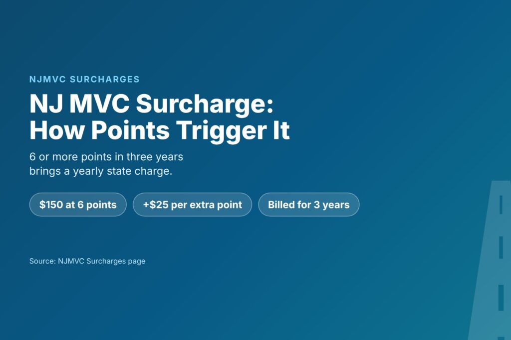 Blog Articles 5 Title card reading NJ MVC Surcharge, 6 or more points in three years
