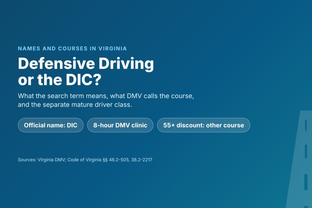 Blog Articles 8 Title card comparing a search term with the official Virginia Driver Improvement Clinic and the separate mature driver course